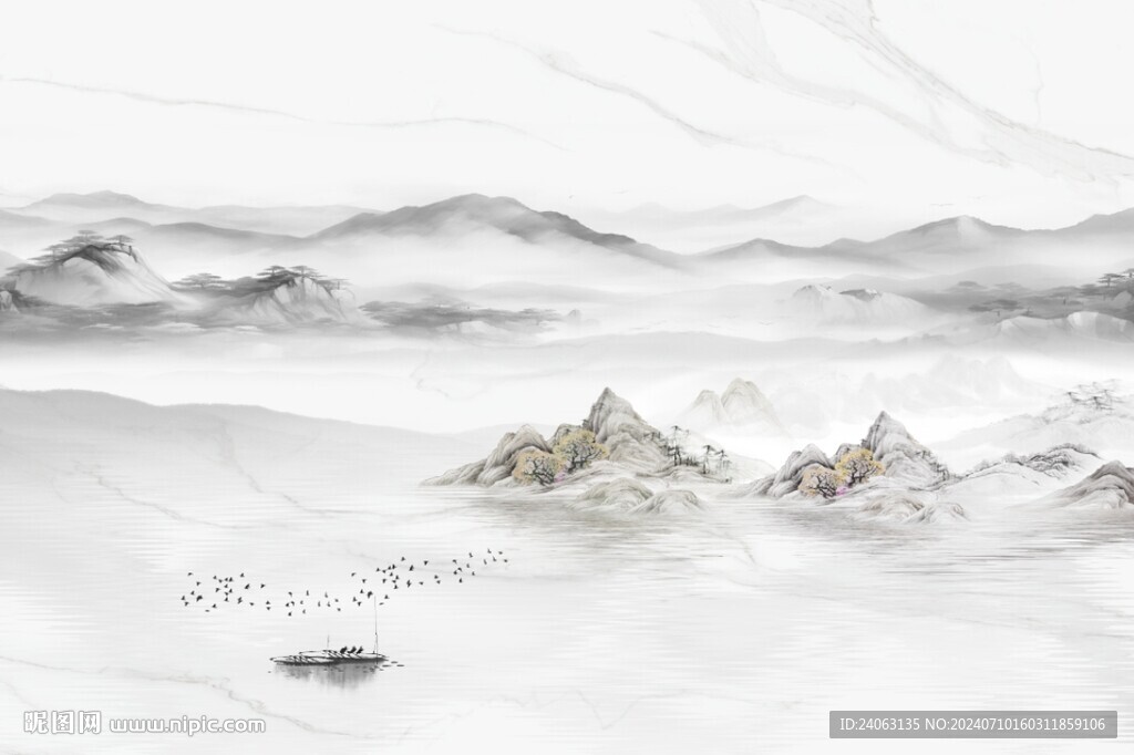 国画山水背景墙