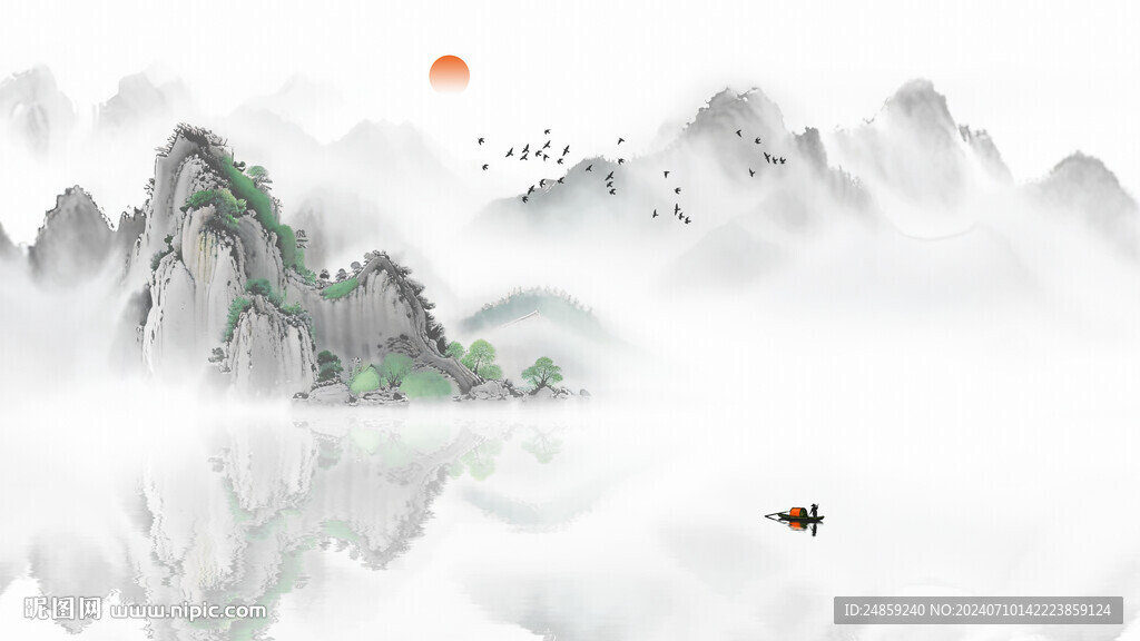 中式水墨山水电视背景