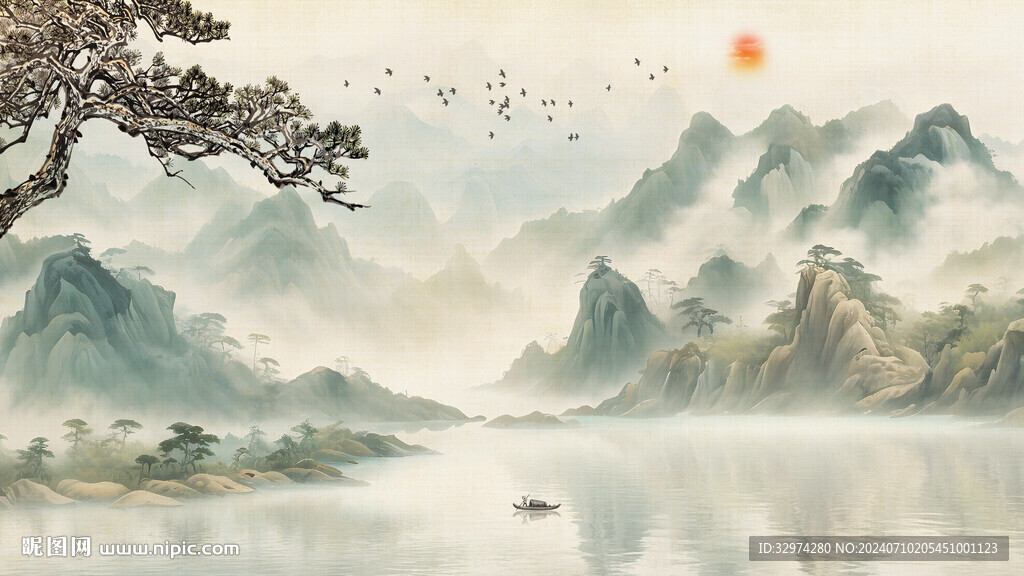 水墨画山水风景