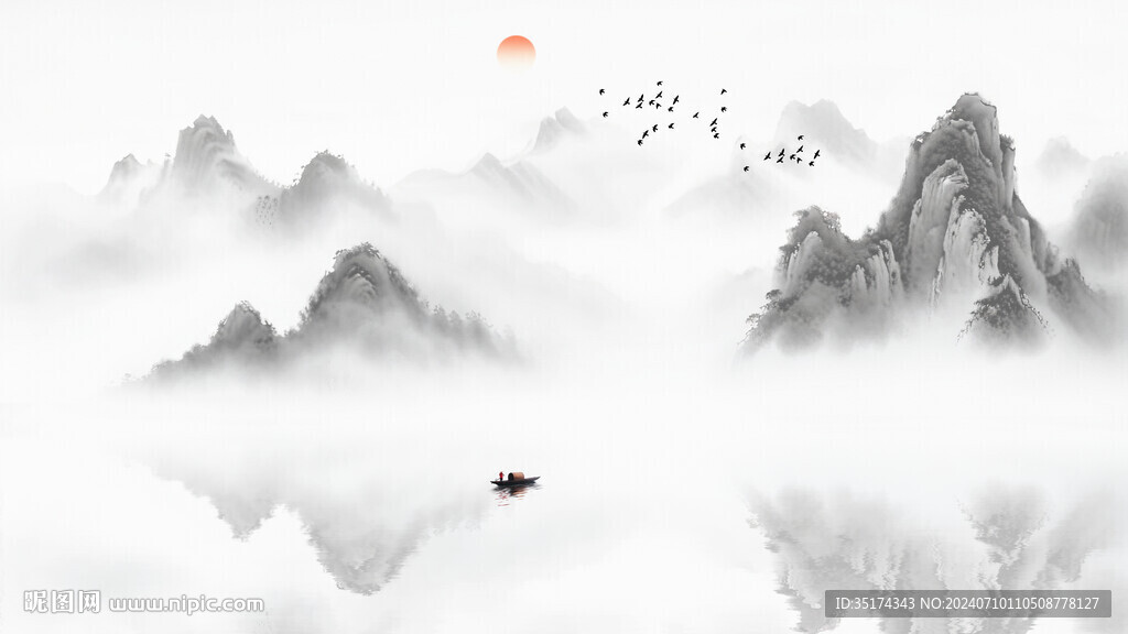 意境古风水墨山水画