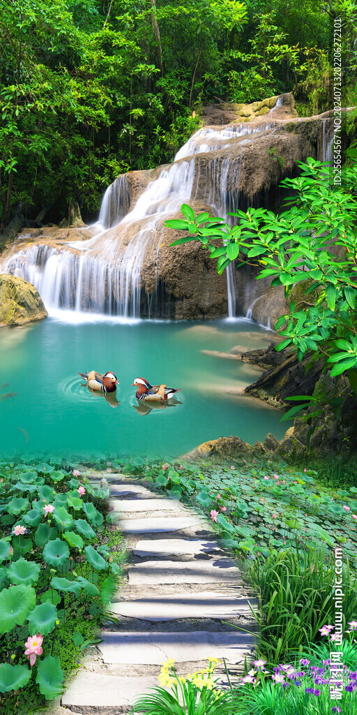 自然流水生财聚宝盆山水风景玄关