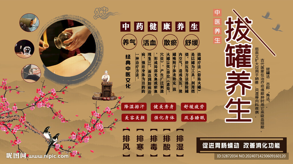 拔罐养生背景墙