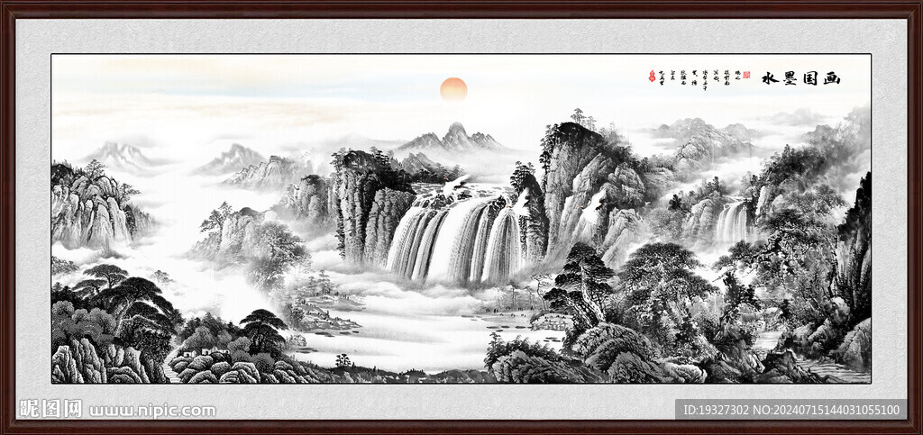 国画江山如画山水画 