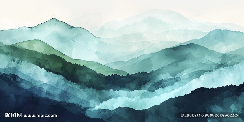 绿色水墨山水画