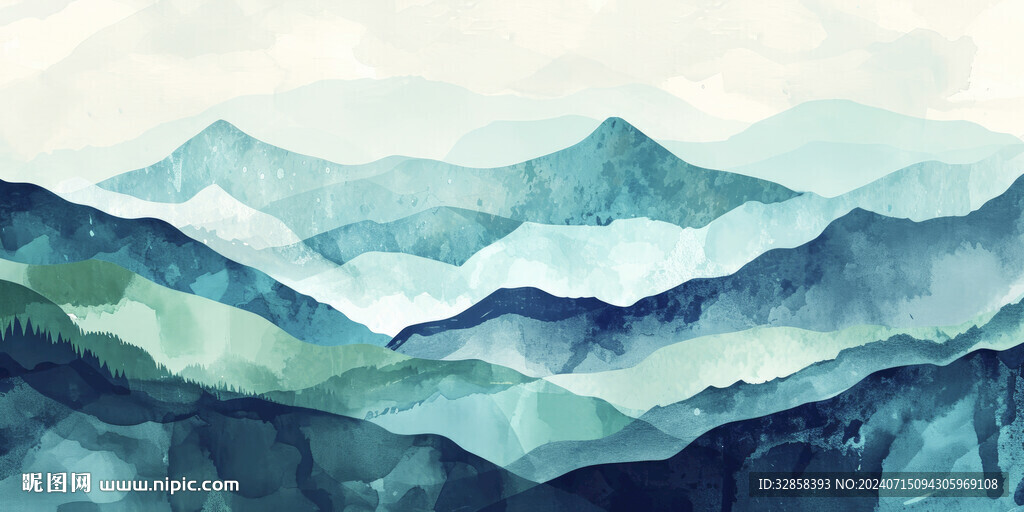 绿色水墨山水画