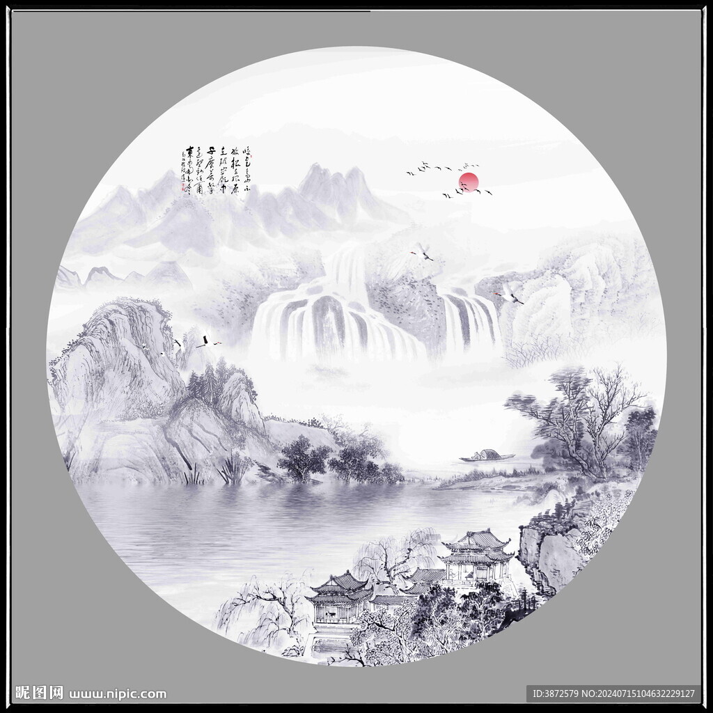 圆形水墨画