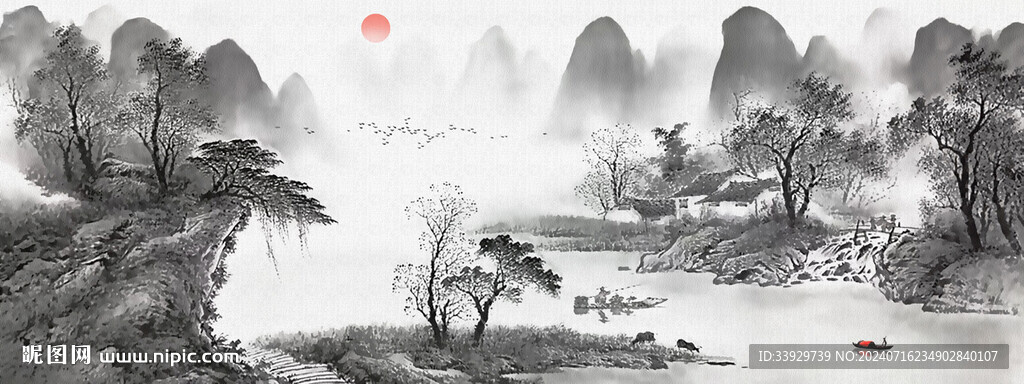 意境水墨山水画