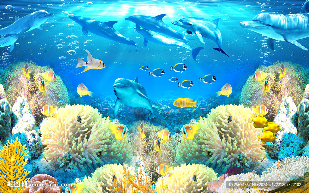 美丽珊瑚海底世界3D背景墙