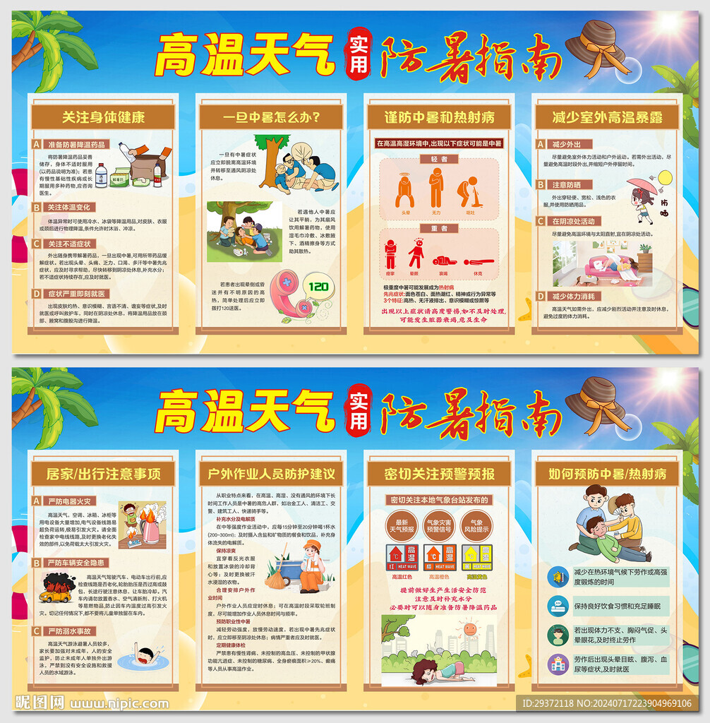 实用高温天气防暑指南展板