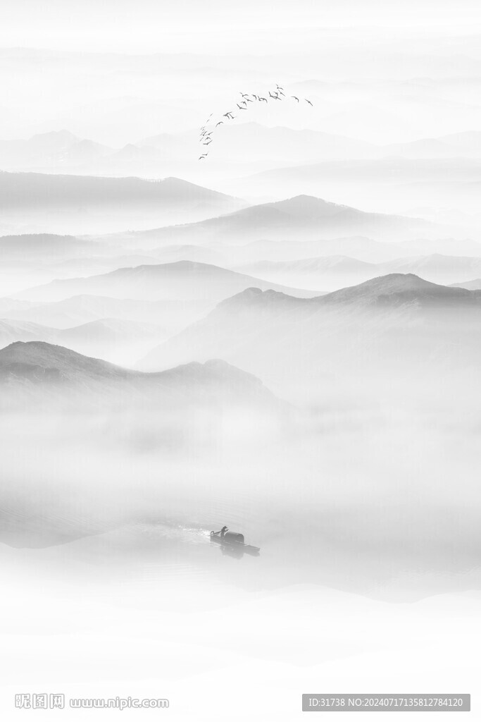 中国风意境水墨山水玄关画
