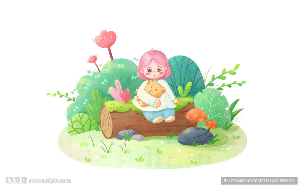 手绘植物小场景插画绘本风