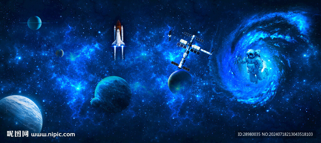 巨幅蓝色星空背景