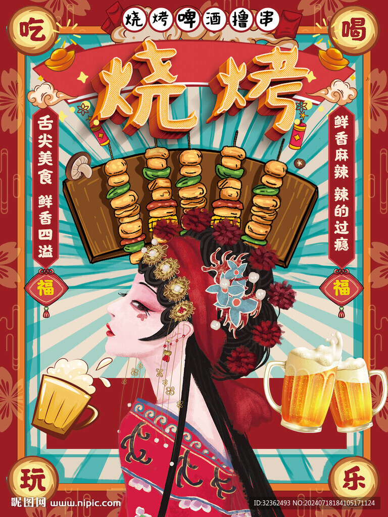 国潮烧烤挂画
