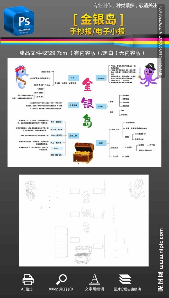 金银岛思维导图手抄报小报