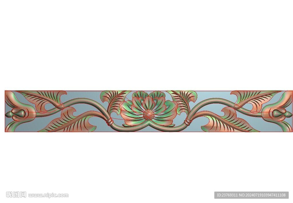 横板洋花贴花牙板精雕图灰度浮雕