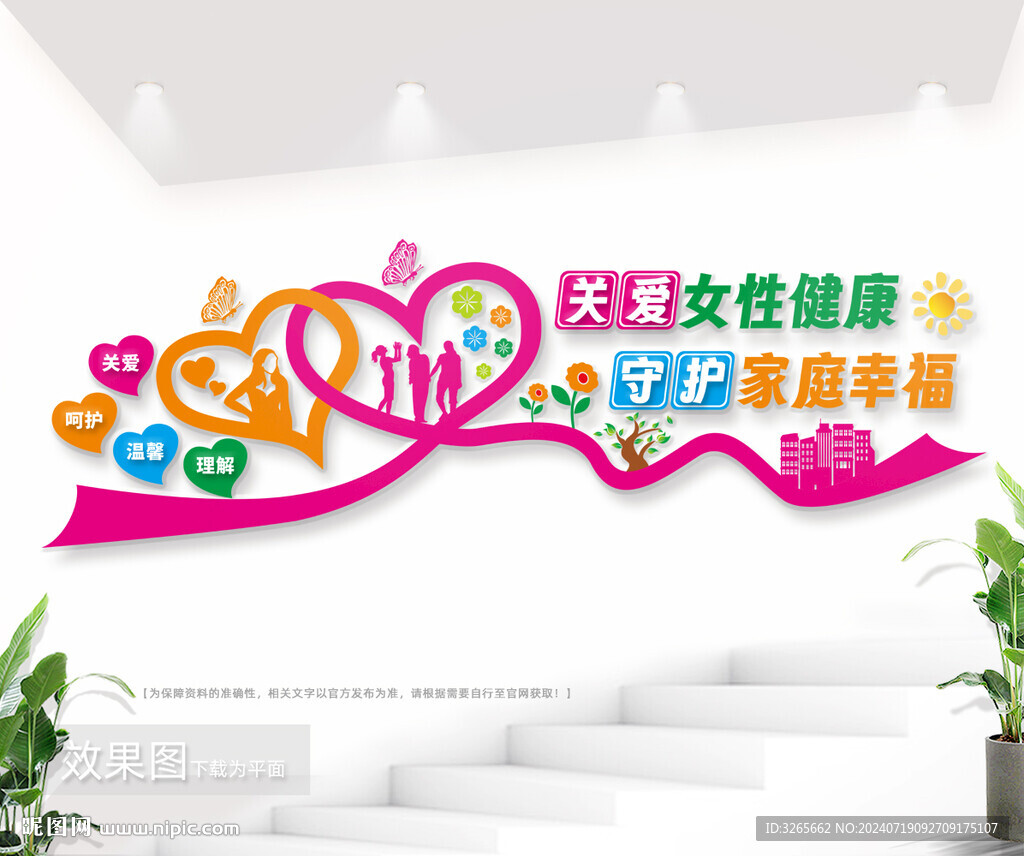 爱心飘带关爱女性文化墙图片