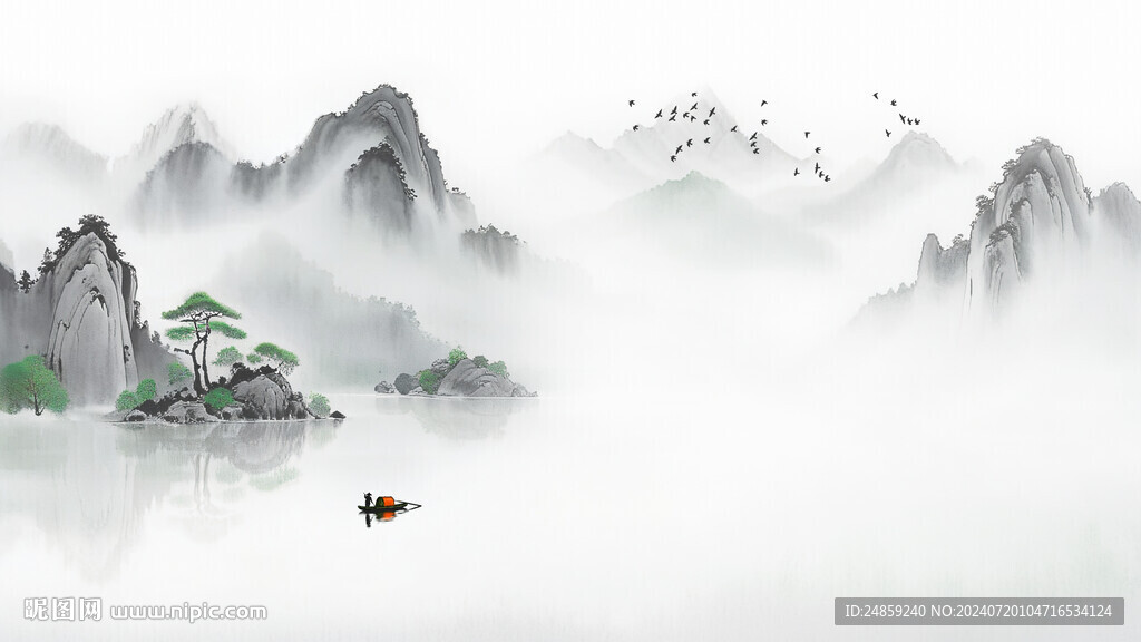 中国风山水水墨画