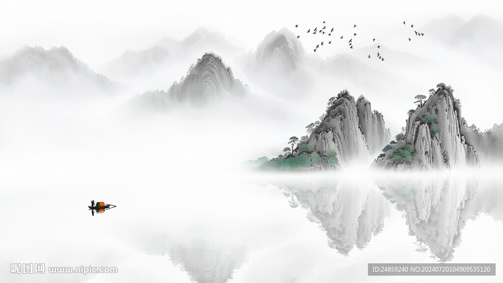 新中式山水水墨画