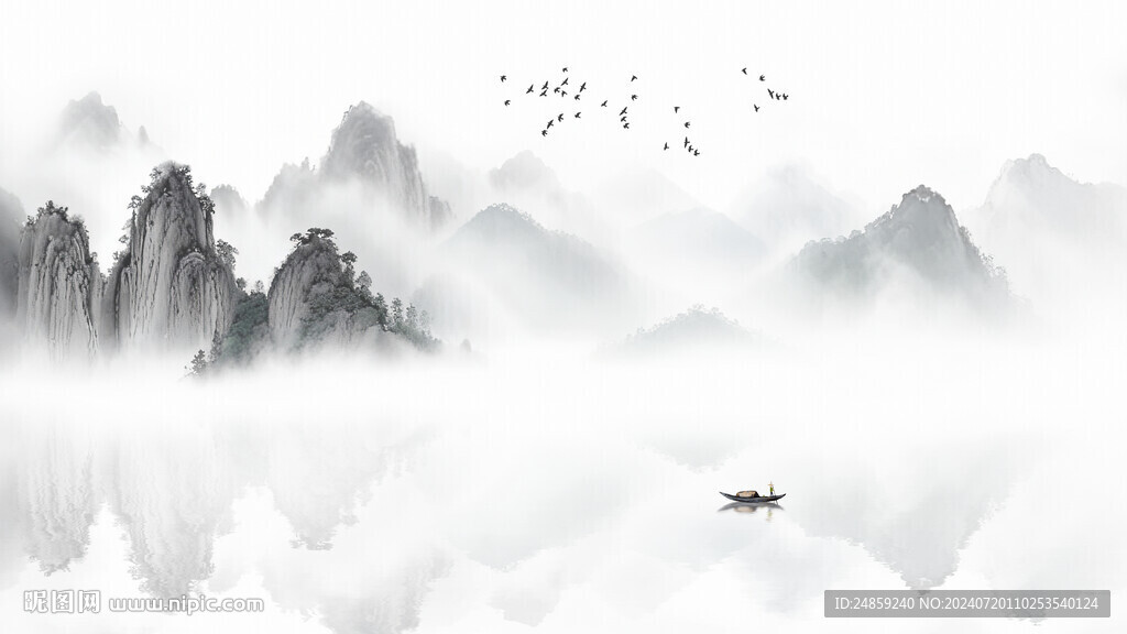 中式禅意水墨画