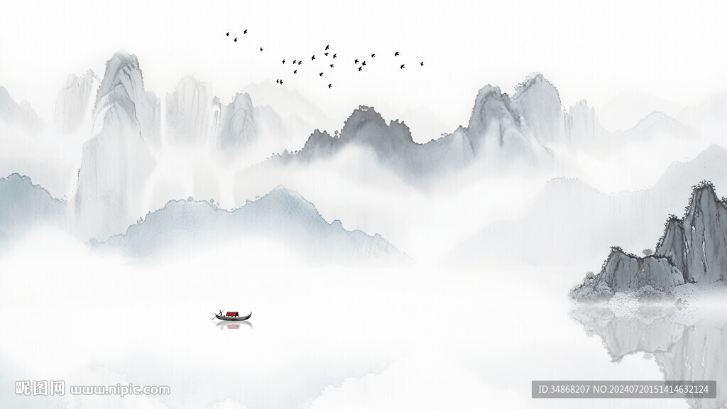 淡雅水墨山水画