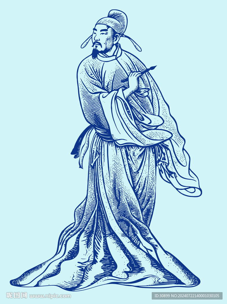 版画风格古人李白包装插画