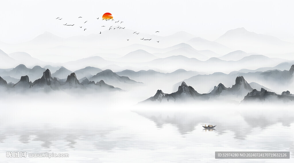 水墨禅意山水画