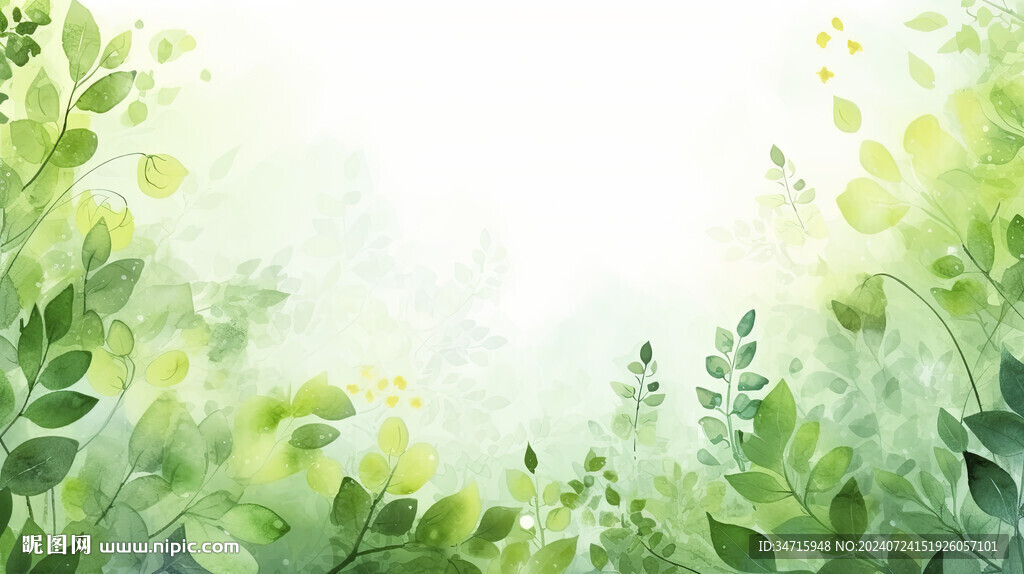 绿色绿叶梦幻卡通手绘背景