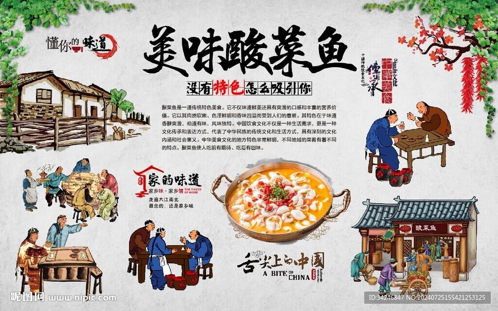 酸菜鱼背景墙 