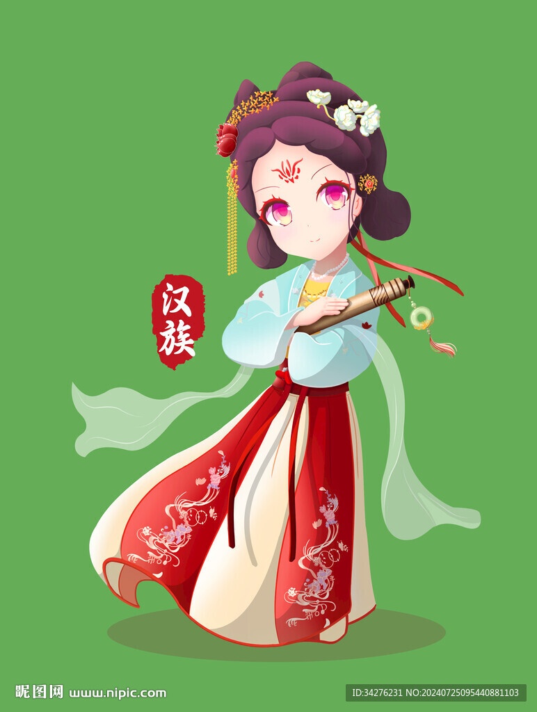 Q版汉族女孩psd分层素材