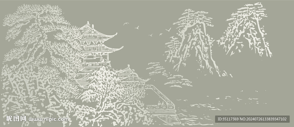 新中式壁纸壁画装饰画