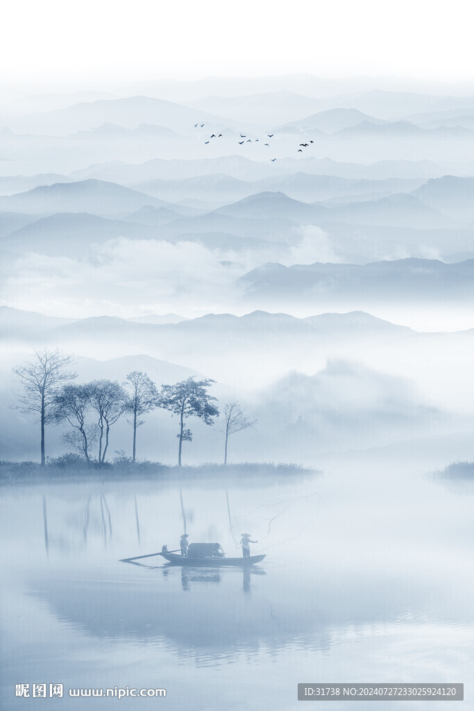 新中式水墨山水玄关画