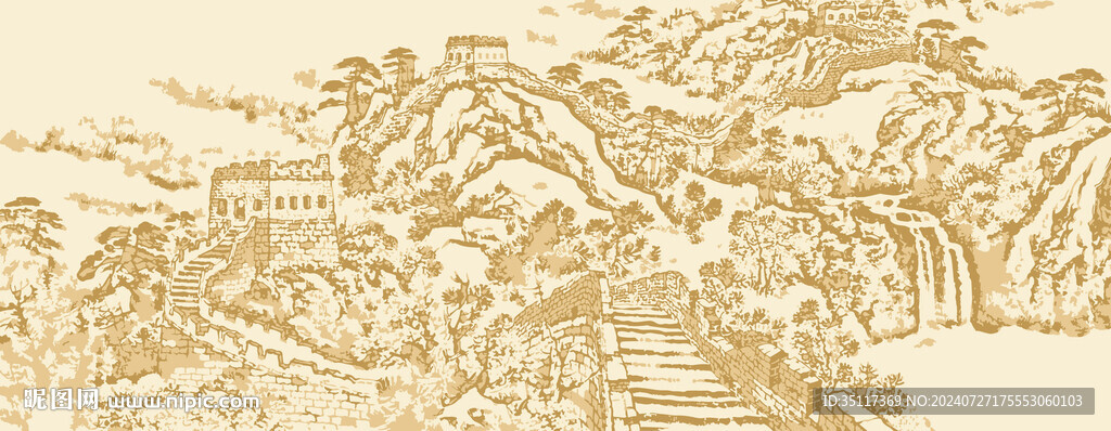 新中式装饰画壁纸壁画长城