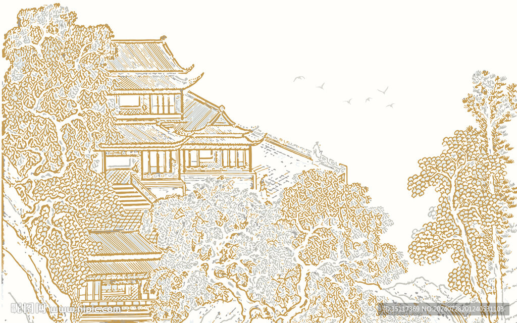 新中式壁纸壁画装饰画