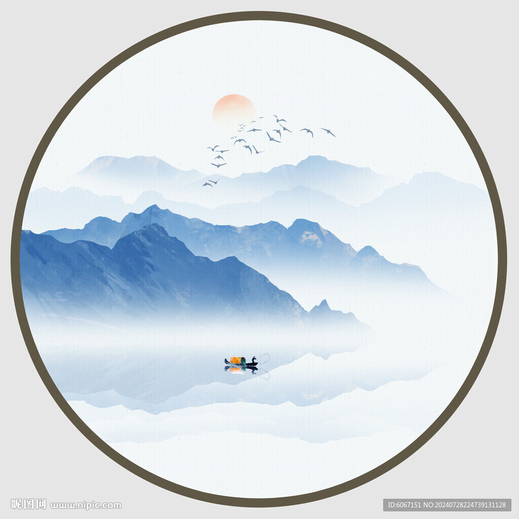 圆形山水水墨画