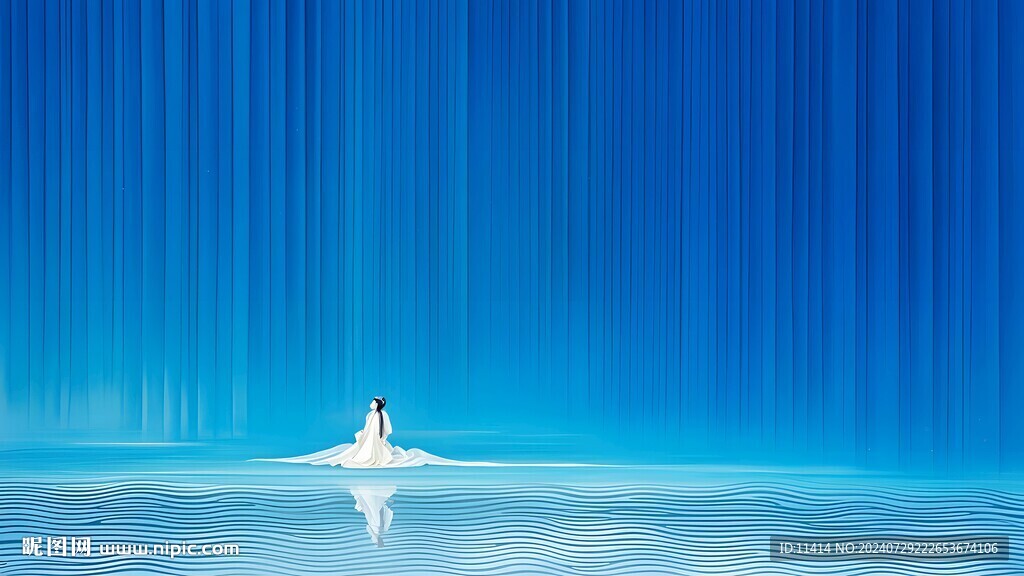 插画瀑布山水工笔画中国画美女