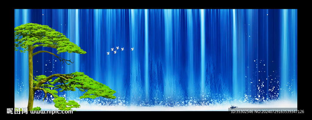 流水生财山水画