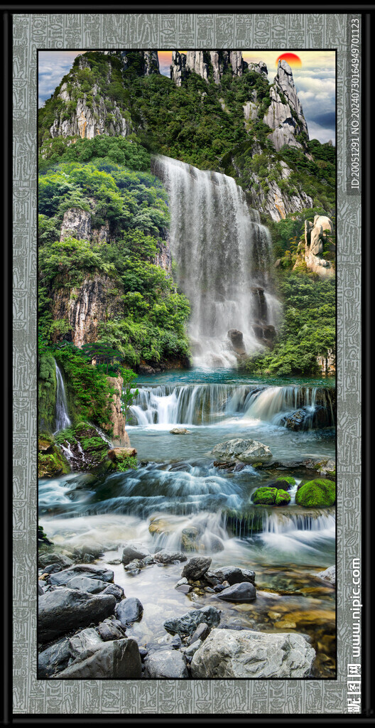 瀑布山水画 