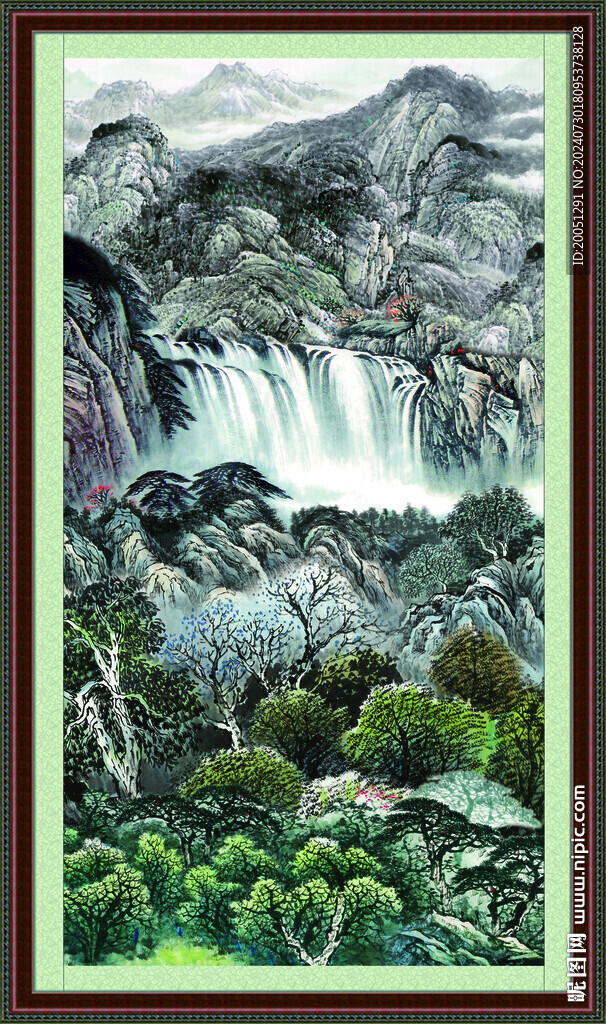 瀑布山水画 