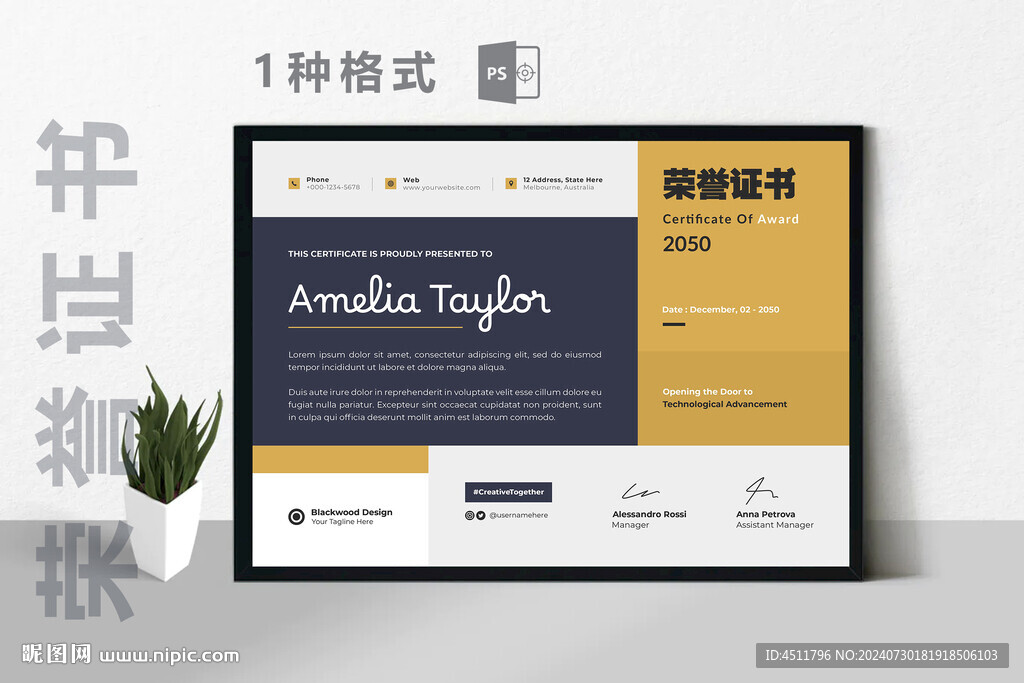 创意证书横版奖状