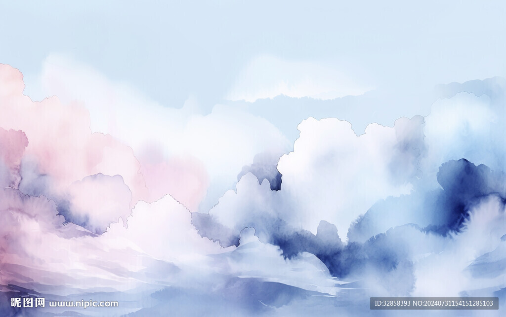 蓝粉渐变水彩水墨背景