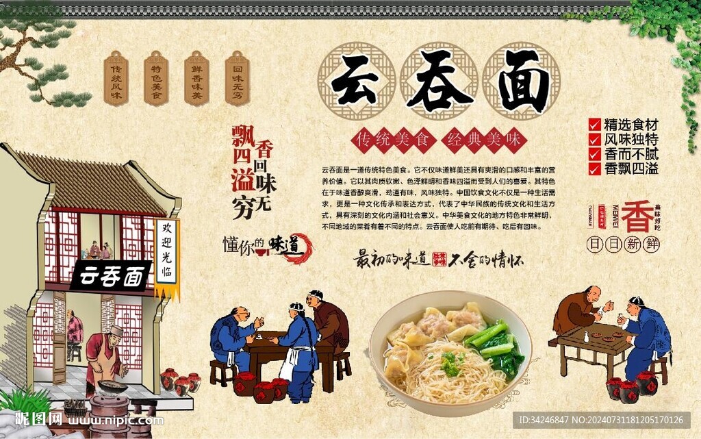 云吞面背景墙 