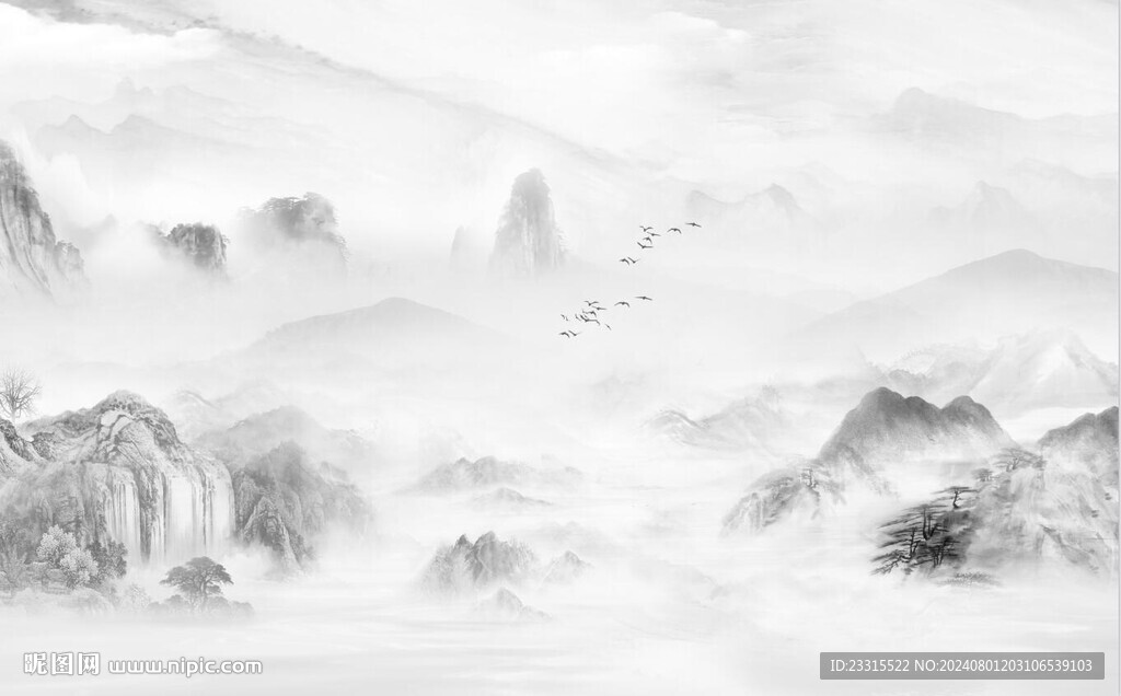 新中式山水背景墙