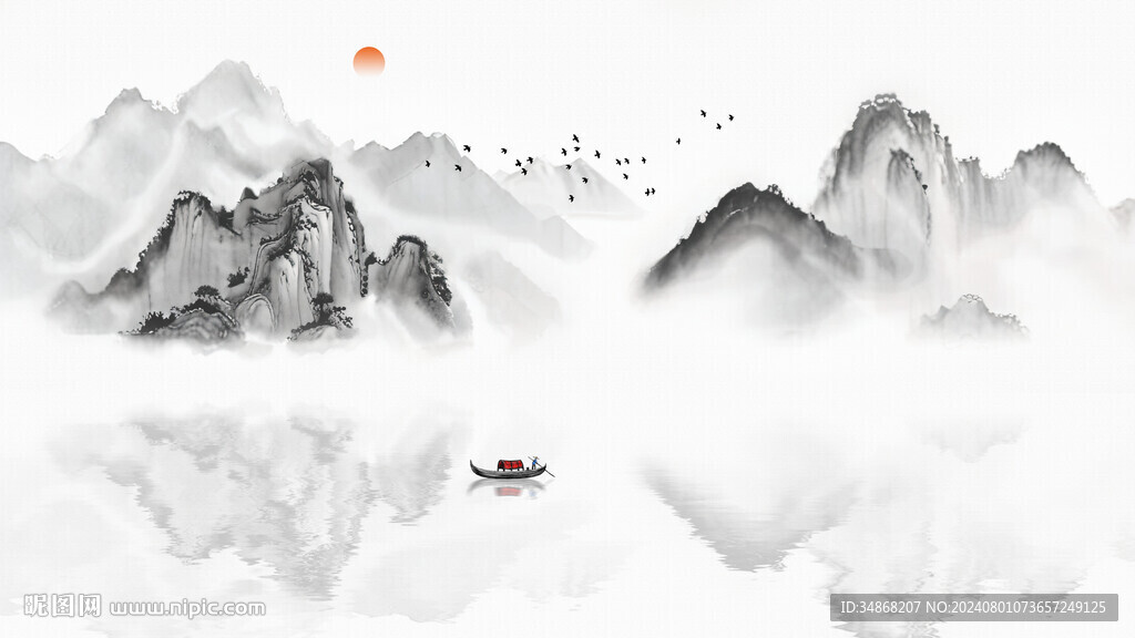 意境水墨画背景山水图