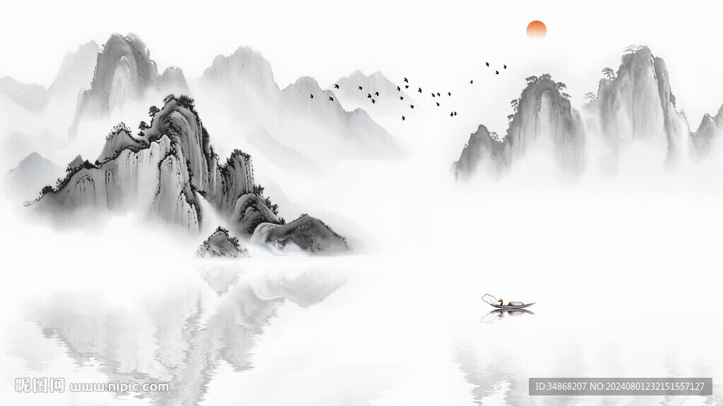 中式意境水墨山水画