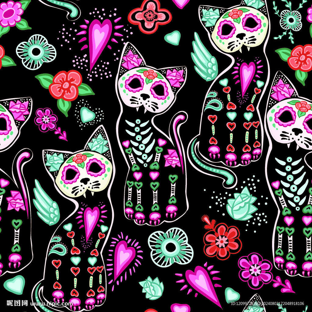 乱花数码印花猫花