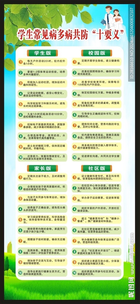 学生常见病多病共防十要义展架