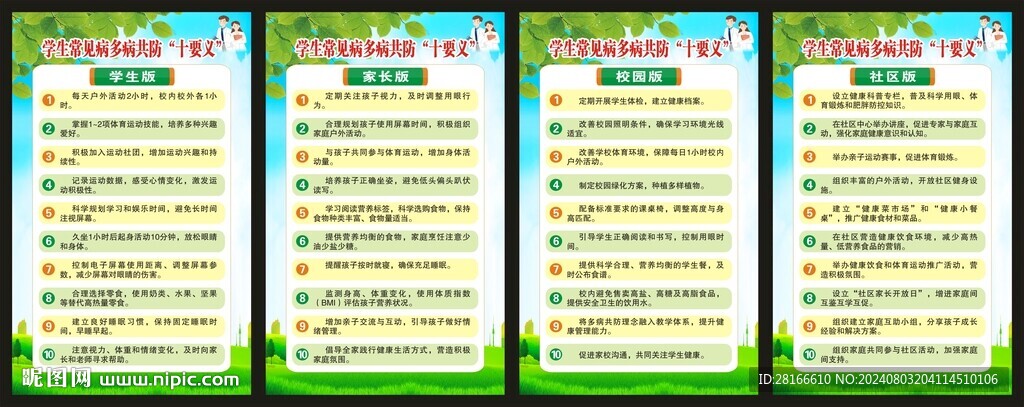 学生常见病多病共防十要义展板