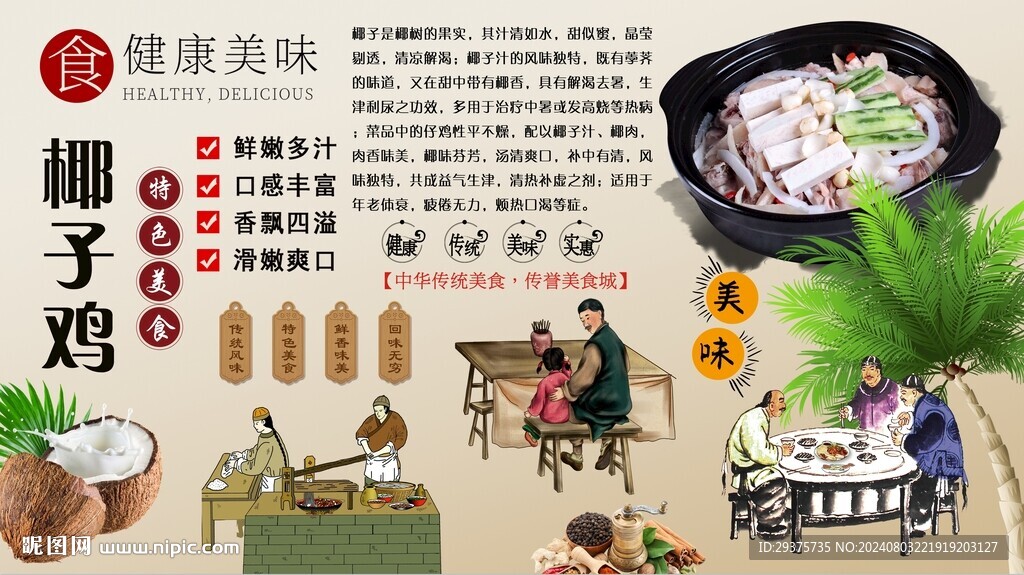 椰子鸡背景墙