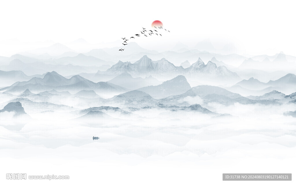 新中式山水水墨山水图