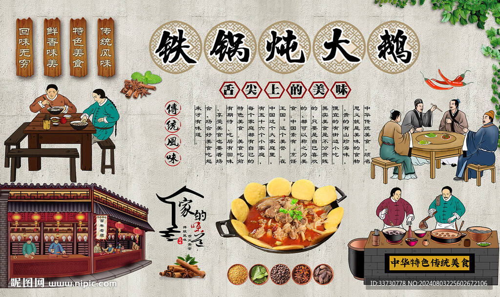 铁锅炖大鹅背景墙